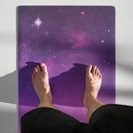 Purple yoga mat with starry night pattern front view with bare feet | Our Phoenix Rise