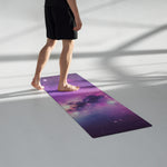 Purple galaxy patterned yoga mat on floor with person standing | Our Phoenix Rise